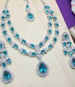 Teardrop bridal necklace set with earrings & maang tikka - ethnic wedding jewelry for brides & parties