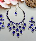 Teardrop bridal necklace set with earrings & maang tikka - ethnic wedding jewelry for brides & parties