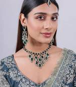 Teardrop bridal necklace set with earrings & maang tikka - ethnic wedding jewelry for brides & parties