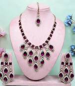 Teardrop bridal necklace set with earrings & maang tikka - ethnic wedding jewelry for brides & parties