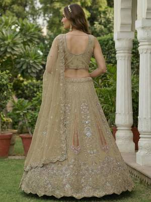 golden diamond work net lehenga set choli with dupatta 6