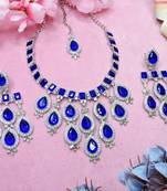 Teardrop bridal necklace set with earrings & maang tikka - ethnic wedding jewelry for brides & parties