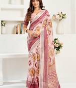 Light pink linen ikat geomatric printed ready to wear saree