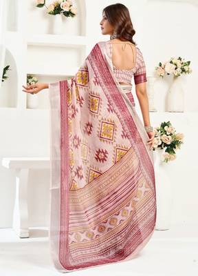 Light pink linen ikat geomatric printed ready to wear saree 3