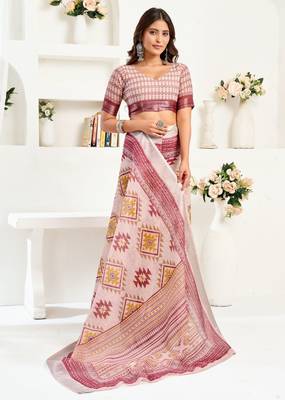 Light pink linen ikat geomatric printed ready to wear saree 5