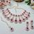 Rose gold-plated necklace set with earrings & maang tikka for women     sparkling bridal party jewelry
