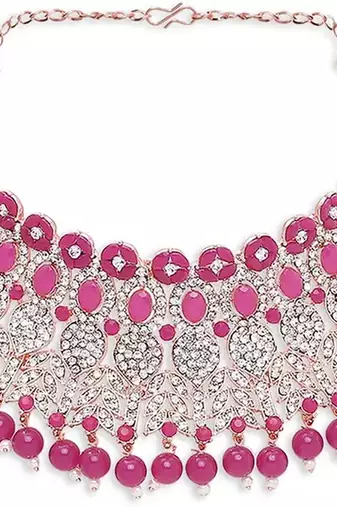 Beads choker Necklace :: set with earrings for women     silver-tone bridal & party wear jewelry