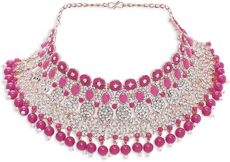 Beads choker necklace set with earrings for women – silver-tone bridal & party wear jewelry