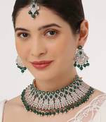 Beads choker necklace set with earrings for women     silver-tone bridal & party wear jewelry