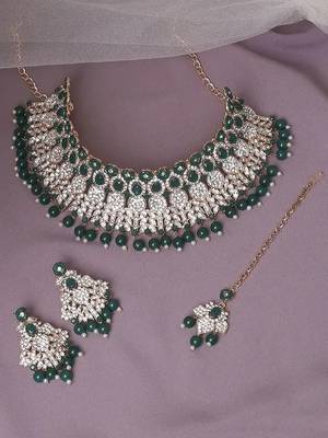 Beads choker Necklace :: set with earrings for women     silver-tone bridal & party wear jewelry 2