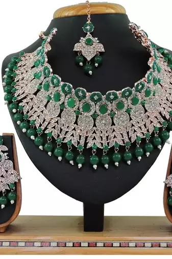 Beads choker Necklace :: set with earrings for women     silver-tone bridal & party wear jewelry