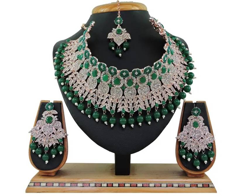 Beads choker necklace set with earrings for women     silver-tone bridal & party wear jewelry