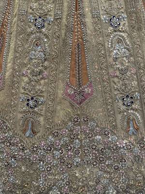 golden diamond work net lehenga set choli with dupatta 8