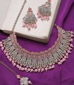 Beads choker necklace set with earrings for women     silver-tone bridal & party wear jewelry