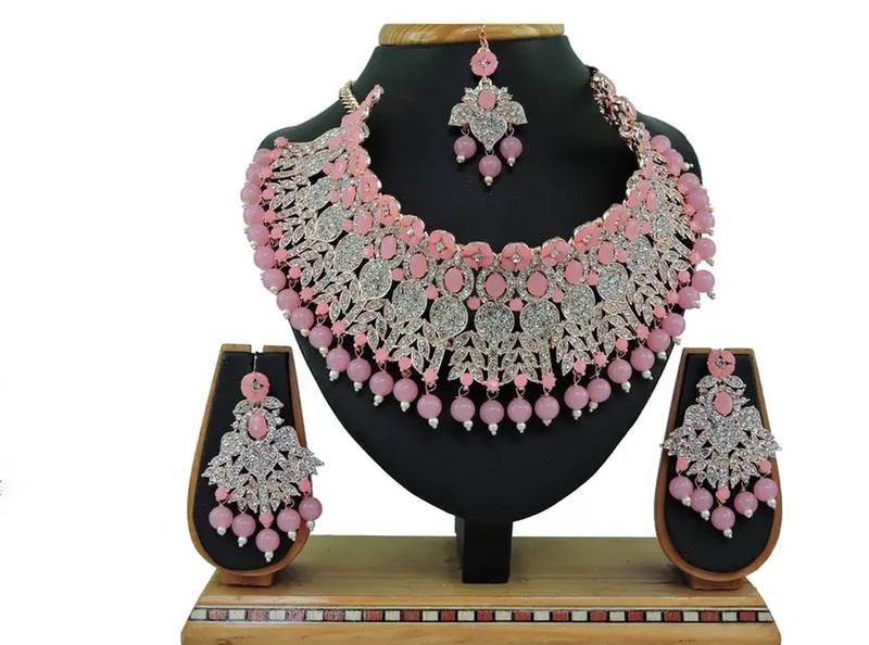 Beads choker necklace set with earrings for women     silver-tone bridal & party wear jewelry