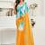 Yellow & sky blue linen abstract  printed ready to wear saree