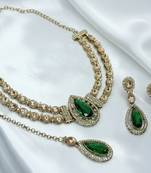 Teardrop bridal necklace set with earrings & maang tikka - ethnic wedding jewelry for brides & parties
