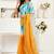 Yellow & sky blue linen abstract  printed ready to wear saree