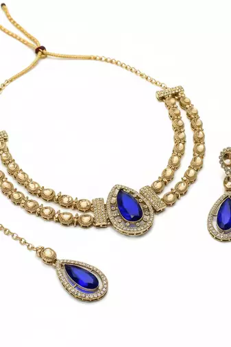 Teardrop bridal necklace set with earrings & maang tikka - ethnic wedding jewelry for brides & parties