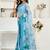 Light blue linen floral & leaf printed ready to wear saree