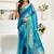 Blue linen abstract printed ready to wear saree