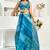 Blue linen abstract printed ready to wear saree