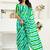 Turquoise linen striped printed ready to wear saree
