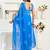 Sky blue linen leaf motifs printed ready to wear saree