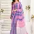 Pink & blue linen striped printed ready to wear saree