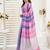 Pink & blue linen striped printed ready to wear saree