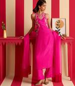 Pink embroidered silk kurta set