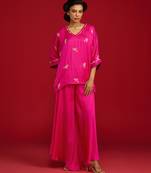 Pink embroidered satin kurta set