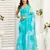 Aqua blue linen floral printed ready to wear saree