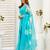 Aqua blue linen floral printed ready to wear saree