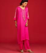 Pink embroidered satin kurta set