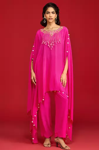 Pink embroidered crepe kurta set