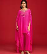 Pink embroidered crepe kurta set