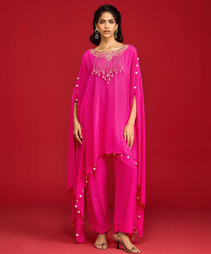 Pink embroidered crepe kurta set