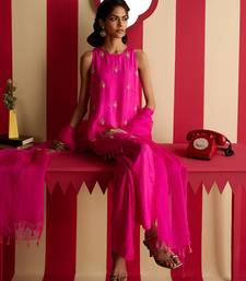 Pink embroidered silk kurta set