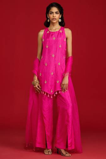 Pink embroidered silk kurta set