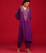 Purple embroidered satin kurta set