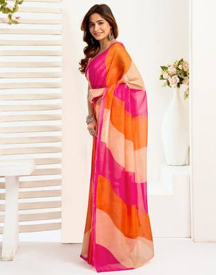 Multicolor linen color blocked printed ready to wear saree 2
