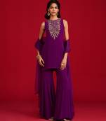 Purple embroidered crepe sharara set