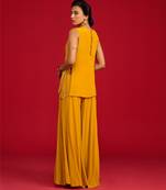 Yellow embroidered crepe sharara set