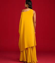 Yellow embroidered crepe kurta set