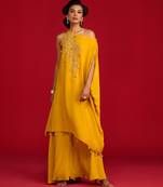 Yellow embroidered crepe kurta set