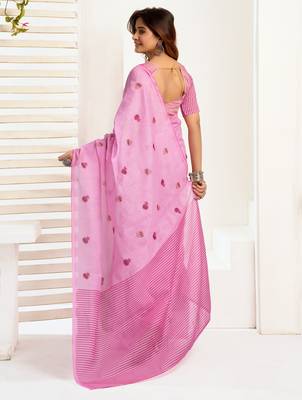 Light pink linen ethnic motifs printed ready to wear saree 3
