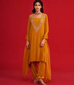 Orange embroidered crepe kurta set