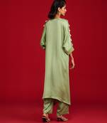 Green embroidered satin kurta set