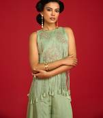 Green embroidered silk co ord set